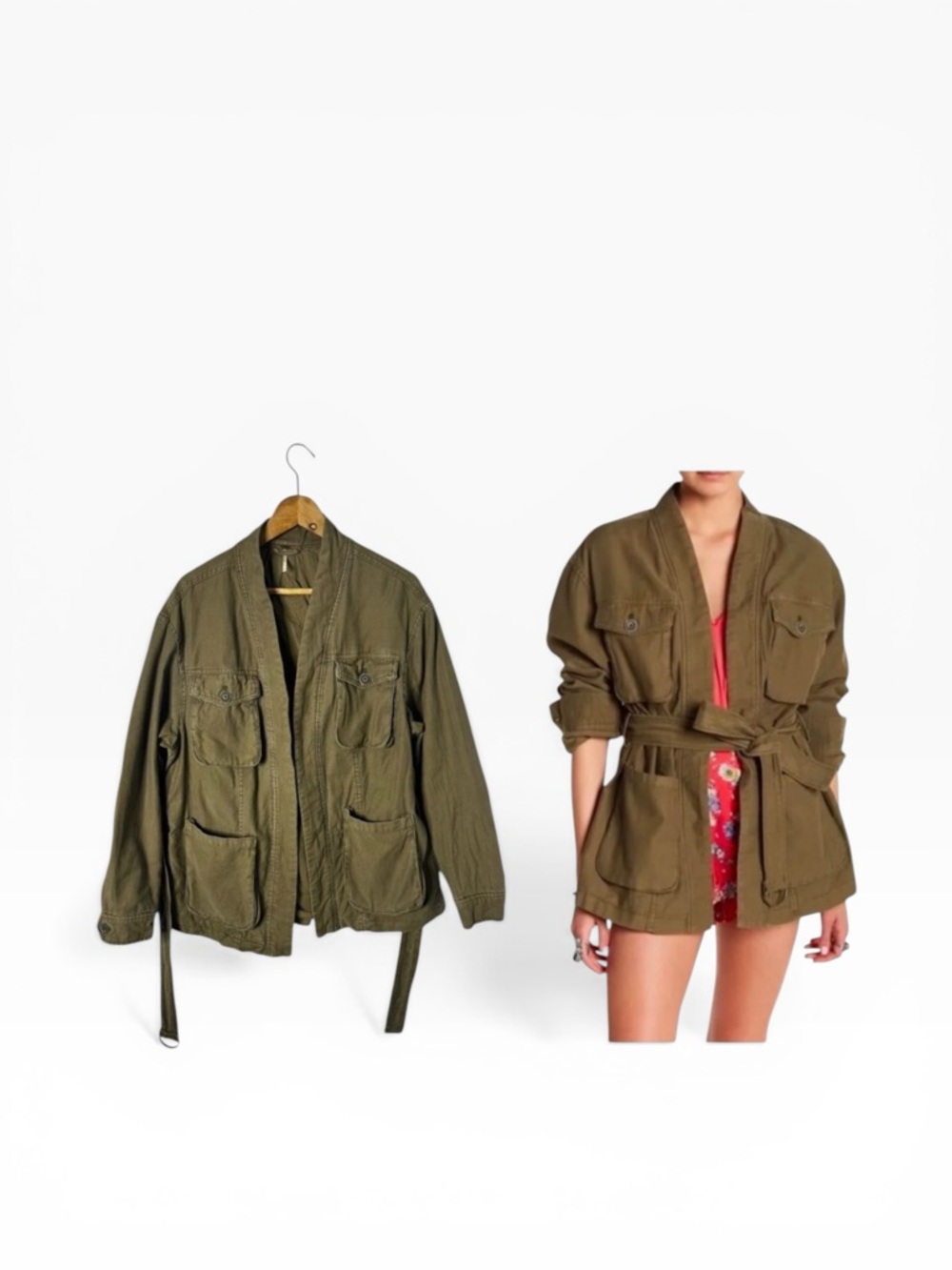 Free People Utility Jacket Women’s Small Belted Olive Green Bohemian Bomber Coat